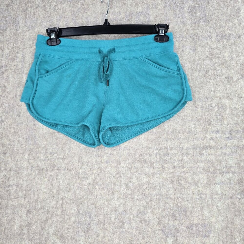 Teal Womens Athletic Drawstring Shorts Fleece Cotton Blend Casual Relaxed Fit